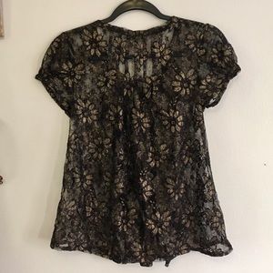Vero Moda Black Gold Lace Floral Print Blouse